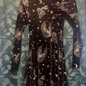 Black Milk Pegasus in the sky velvet gold foil dress